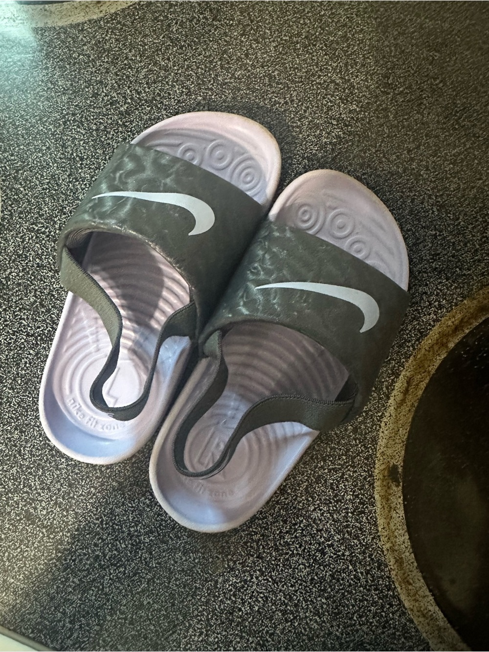 Nike Kids' Slide Sandals in Dark Gray and Light Lavender
